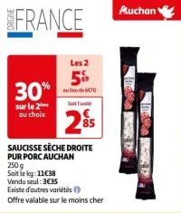 Auchan Hypermarché Saucisse Sèche Droite Pur Porc Auchan Offres et Promotions