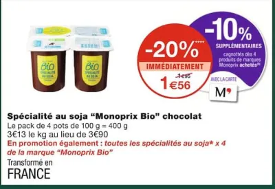 Monoprix Spécialité au soja chocolat Offres et Promotions