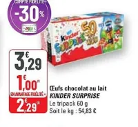 G20 KINDER SURPRISE Œufs chocolat au lait 60 g Offres et Promotions