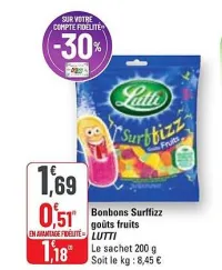 G20 LUTTI Bonbons Surffizz goûts fruits 200 g Offres et Promotions