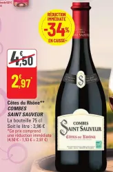 G20 COMBES SAINT SAUVEUR Côtes du Rhône 75 cl Offres et Promotions