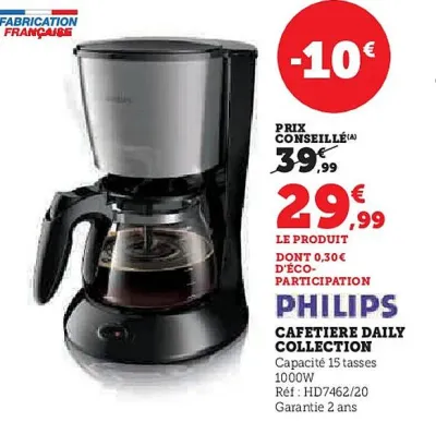 Hyper U PHILIPS Cafetiere daily collection Offres et Promotions