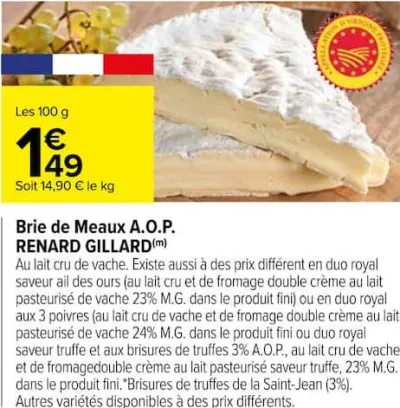 Carrefour Brie de Meaux A.O.P. RENARD GILLARD Offres et Promotions