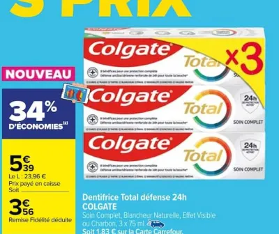 Carrefour Dentifrice Total défense 24h Offres et Promotions