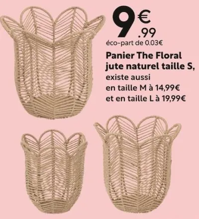 Maxi Bazar Panier The Floral jute naturel taille S Offres et Promotions