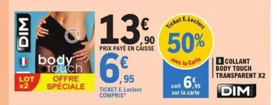 E.Leclerc DIM Collant body touch transparent x2 Offres et Promotions