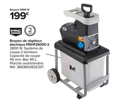 Castorama Broyeur de végétaux électrique MSHP2800D-2 Offres et Promotions