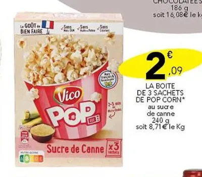 Stokomani VICO LA BOITE DE 3 SACHETS DE POP CORN Offres et Promotions