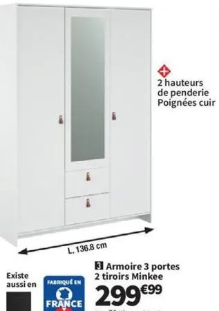 Conforama Armoire 3 portes 2 tiroirs minkee Offres et Promotions