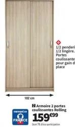 Conforama Armoire 2 portes coulissantes rolling Offres et Promotions