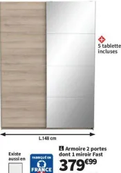 Conforama Armoire 2 portes dont 1 miroir fast Offres et Promotions