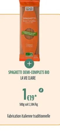 La Vie Claire SPAGHETTI DEMI-COMPLETS BIO Offres et Promotions