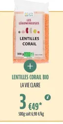 La Vie Claire LENTILLES CORAIL BIO Offres et Promotions