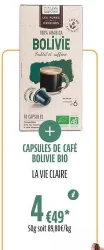 La Vie Claire CAPSULES DE CAFÉ BOLIVIE BIO Offres et Promotions