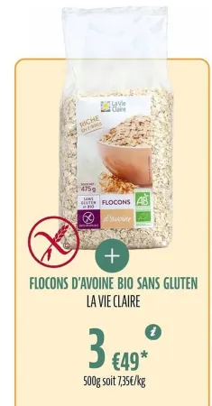 La Vie Claire FLOCONS D'AVOINE BIO SANS GLUTEN Offres et Promotions