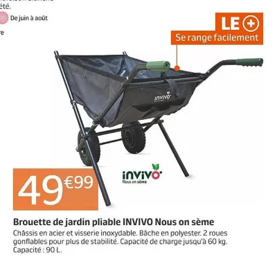 Jardiland INVIVO Nous on sème Brouette de jardin pliable INVIVO Nous on sème Offres et Promotions