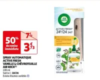 Auchan Hypermarché Spray Automatique Active Fresh Vanille & Chèvrefeuille Air Wick Offres et Promotions