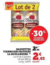 Hyper U LA BOULANGERE Baguettes viennoises natures 680 g Offres et Promotions