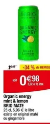 Cora BRIO MATE Organic energy mint & lemon Offres et Promotions