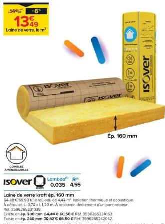 Castorama Laine de verre kraft ép. 160 mm Offres et Promotions