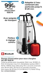 Castorama Pompe d'évacuation pour eaux chargées GC-DP 1020 N Offres et Promotions