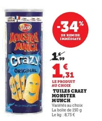 U Express MONSTER MUNCH Tuiles crazy 150 g Offres et Promotions