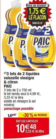 Cora PAIC 3 lots de liquides vaisselle vinaigre & citron Offres et Promotions