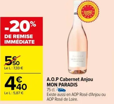 Carrefour A.O.P Cabernet Anjou Offres et Promotions