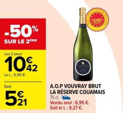 Carrefour A.O.P VOUVRAY BRUT Offres et Promotions