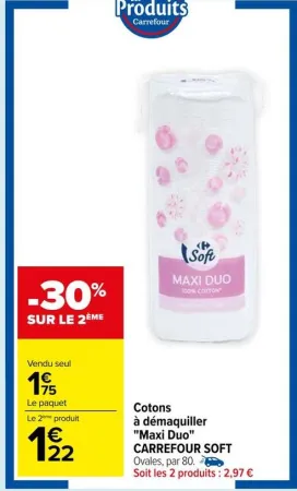 Carrefour Cotons à démaquiller "Maxi Duo" Offres et Promotions