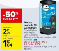 Carrefour 20 sacs poubelle 30L Offres et Promotions