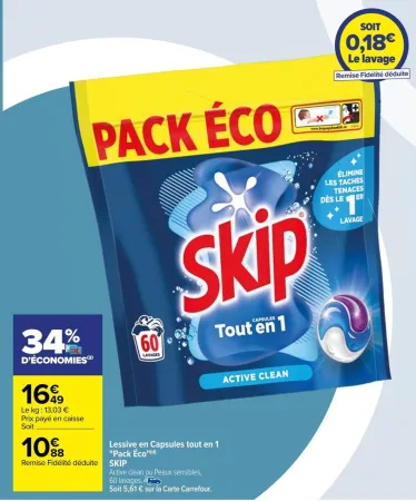 Carrefour Lessive en Capsules tout en 1 "Pack Éco" Offres et Promotions