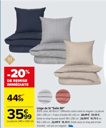 Carrefour Linge de lit "Satin 80" Offres et Promotions