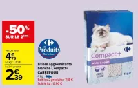 Carrefour Litière agglomérante blanche Compact+ Offres et Promotions