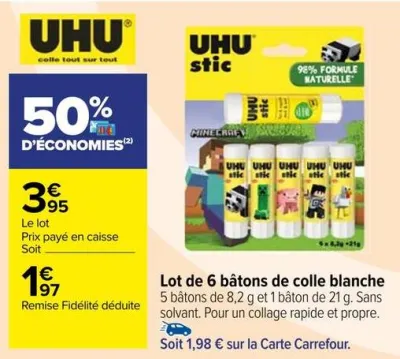 Carrefour Lot de 6 bâtons de colle blanche Offres et Promotions