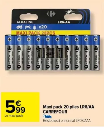 Carrefour Maxi pack 20 piles LR6/AA Offres et Promotions