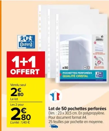 Carrefour Lot de 50 pochettes perforées Offres et Promotions