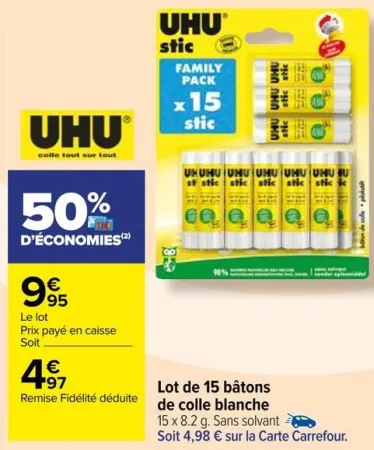 Carrefour Lot de 15 bâtons de colle blanche Offres et Promotions