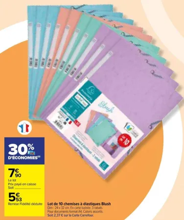 Carrefour Lot de 10 chemises à élastiques Blush Offres et Promotions