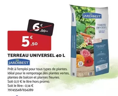 Bricomarché Tous - terreau universel 40 l Offres et Promotions