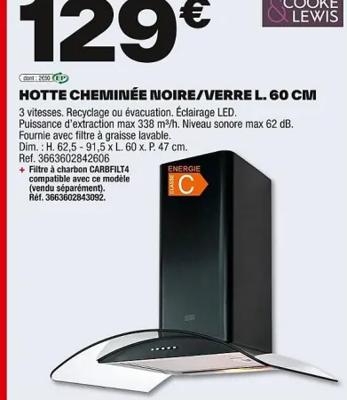 Brico Dépôt Hotte cheminée noire/verre Offres et Promotions