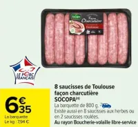 Carrefour 8 saucisses de Toulouse façon charcutière SOCOPA Offres et Promotions