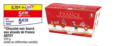 Cora Chocolat noir fourré aux alcools de France Offres et Promotions