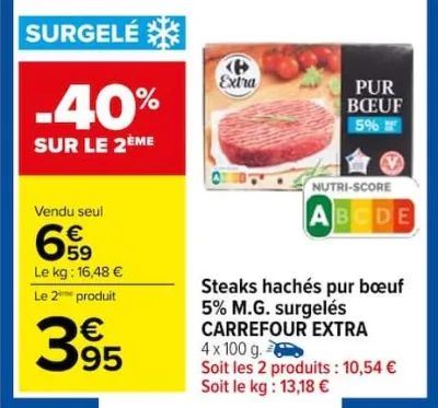 Carrefour Steaks hachés pur bœuf 5% M.G. surgelés Offres et Promotions