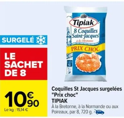 Carrefour Coquilles St Jacques surgelées "Prix choc" Offres et Promotions