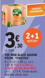 E.Leclerc "FUZETEA" Thé noir glacé saveur pêche 1.98 L Offres et Promotions