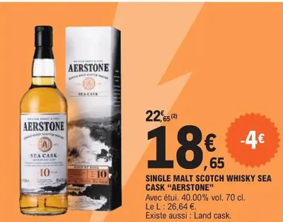 E.Leclerc "AERSTONE" Single malt scotch whisky sea cask 70 cl Offres et Promotions