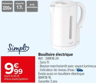 Carrefour Bouilloire électrique Offres et Promotions