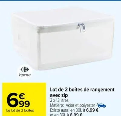 Carrefour Lot de 2 boîtes de rangement avec zip Offres et Promotions