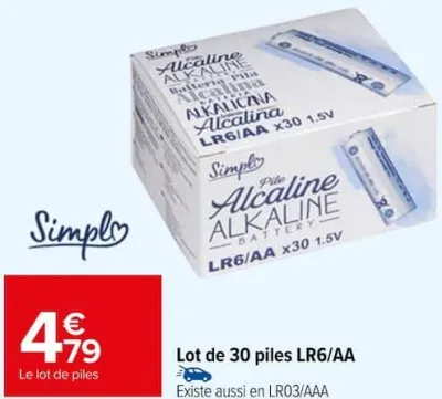 Carrefour Lot de 30 piles LR6/AA Offres et Promotions